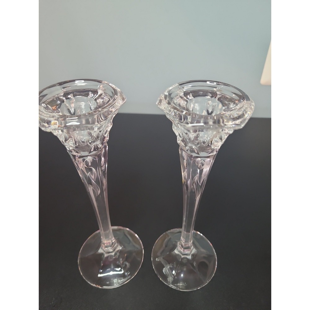 Vintage‎ crystal candle holders 8" Set Of 2 Candlesticks Glass Craft